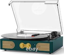 Vintage Green Vinyl Record Player with Built-In Speakers & 3-Speed Turntable