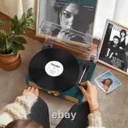 Vintage Green Vinyl Record Player with Built-In Speakers & 3-Speed Turntable
