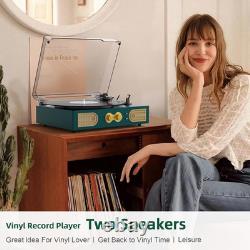 Vintage Green Vinyl Record Player with Built-In Speakers & 3-Speed Turntable