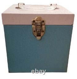 Vintage Metal Green Storage Box Case For Vinyl Records with 59 Records 45 RPM