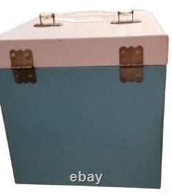 Vintage Metal Green Storage Box Case For Vinyl Records with 59 Records 45 RPM