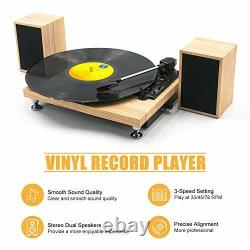 Vinyl Record Player with Powerful External Speakers 3 Speed Belt-Driven Wooden