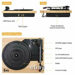 Vinyl Record Player with Powerful External Speakers 3 Speed Belt-Driven Wooden